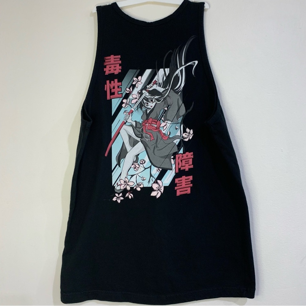 Men’s Black Muscle Shirt Anime Back Graphic Summer Size Large Japanese